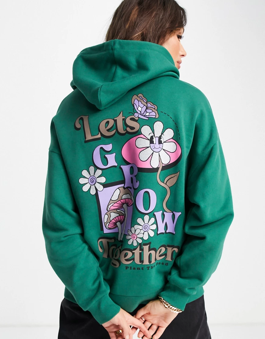 ASOS DESIGN – Oversize-Kapuzenpullover in Grün mit „Let It Grow”-Print günstig online kaufen