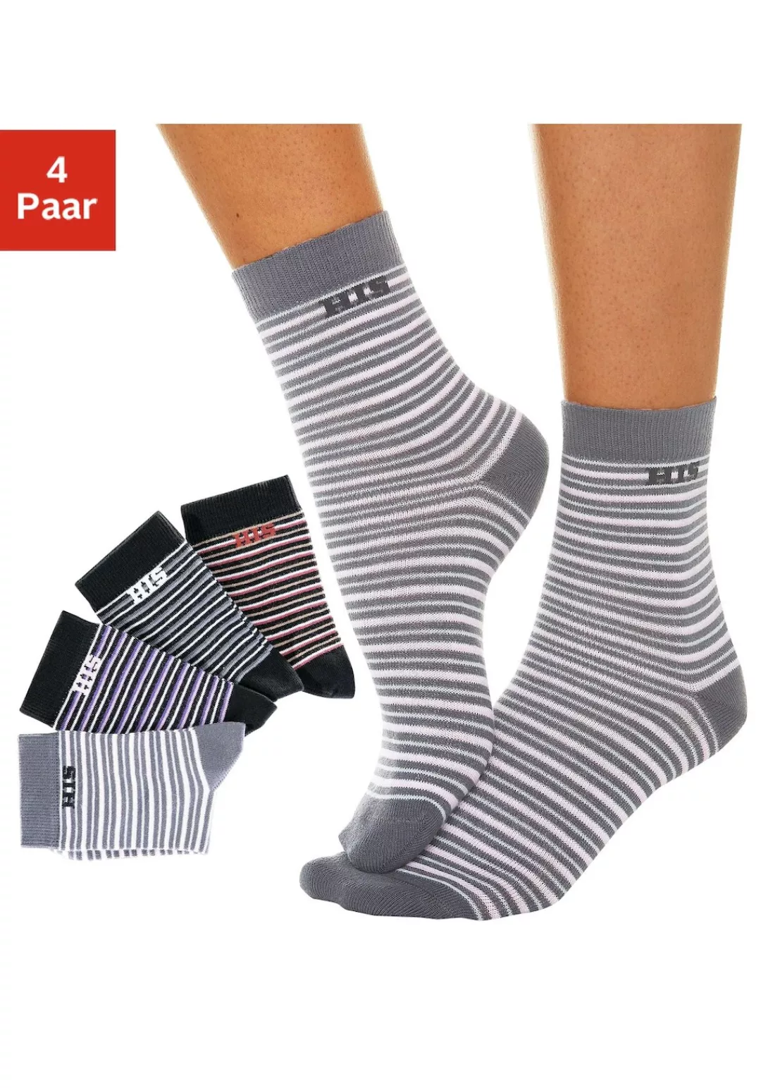 H.I.S Basicsocken, (Packung, 4 Paar), mit eingestricktem Markenlogo günstig online kaufen