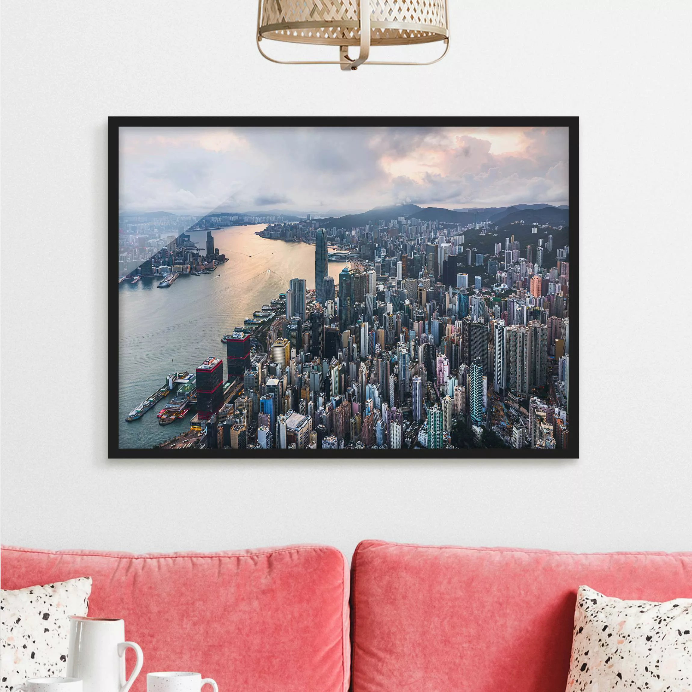 Bild mit Rahmen Hongkong bei Sonnenaufgang günstig online kaufen