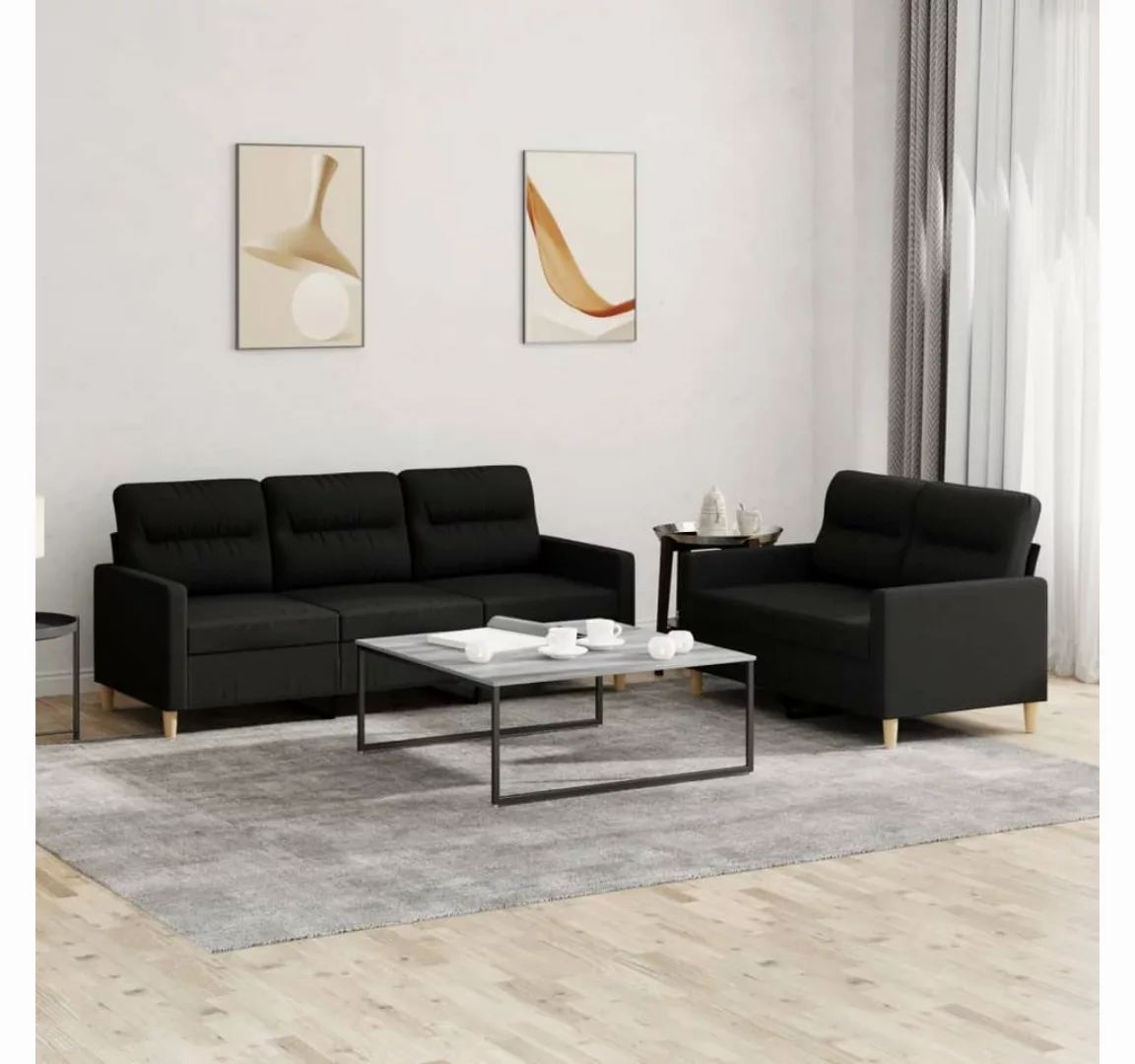 vidaXL Sofa Sofagarnitur Set mit Kissen Stoff, 2-tlg., Schwarz günstig online kaufen