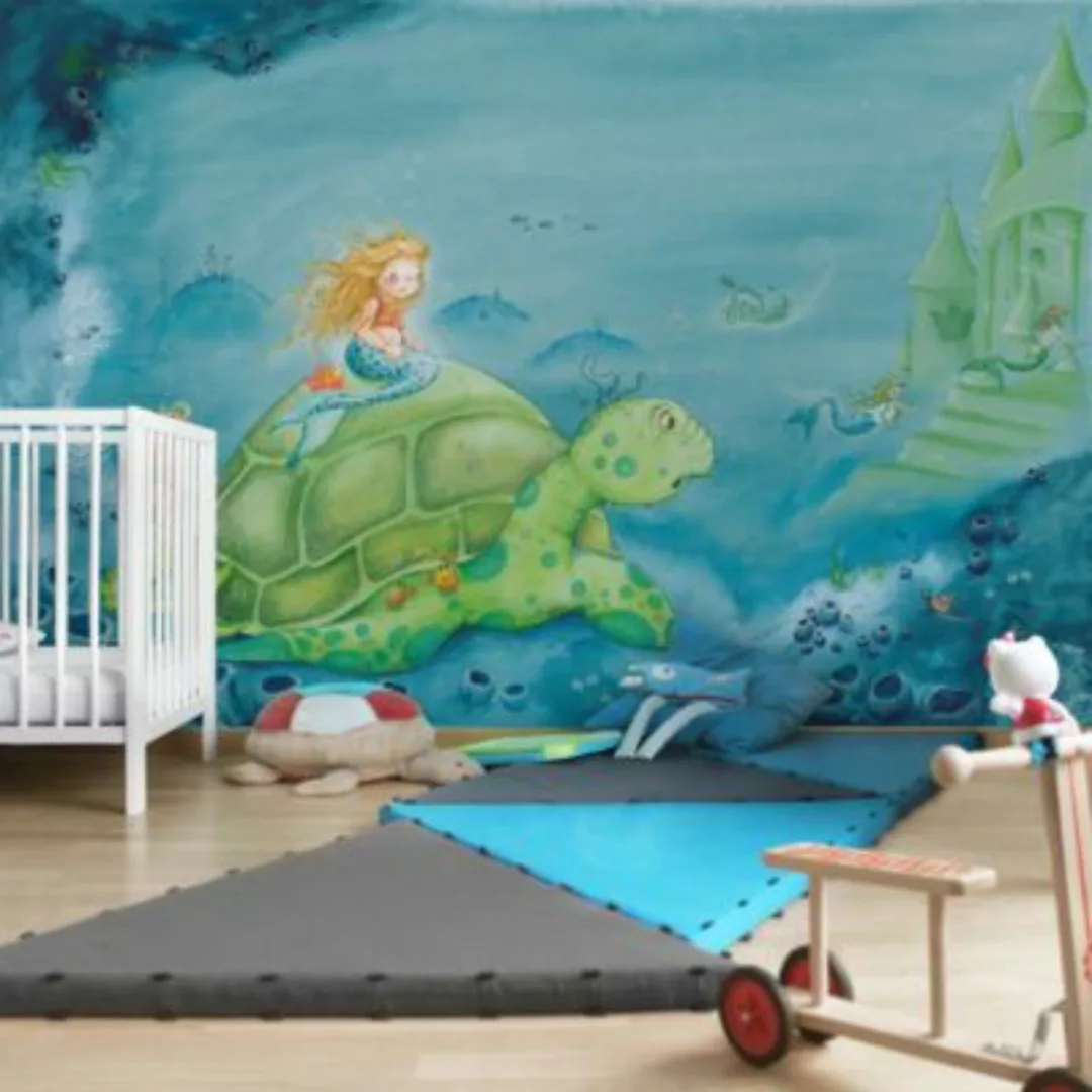 Bilderwelten Kindertapete Matilda ist traurig türkis Gr. 432 x 290 günstig online kaufen