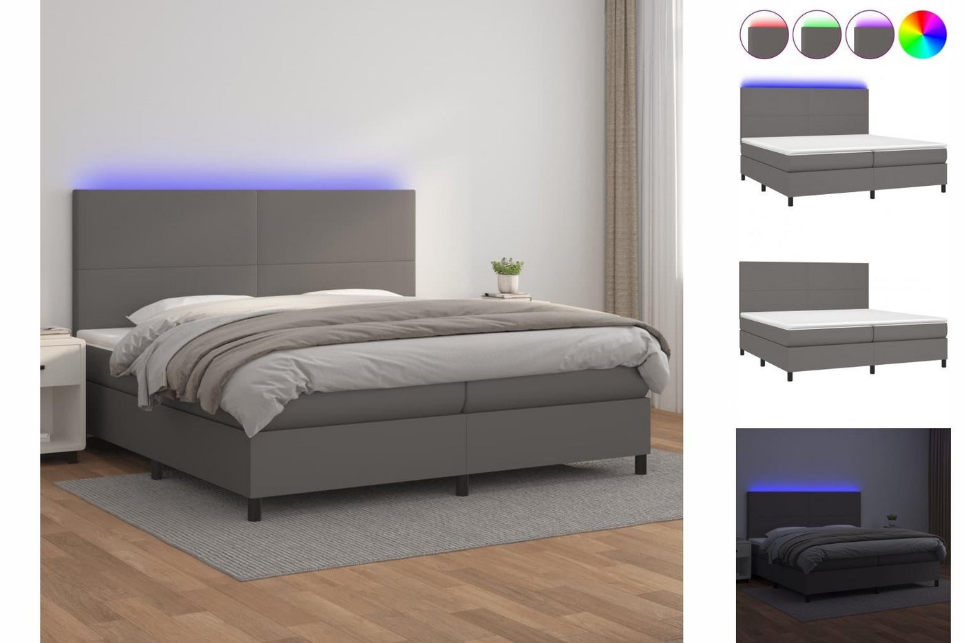 vidaXL Bettgestell Boxspringbett mit Matratze LED Grau 200x200 cm Kunstlede günstig online kaufen