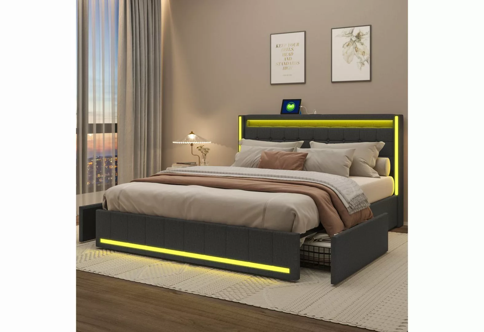 LuxeLiving Polsterbett LED Doppelbett (Inklusive USB-Typ-C-Ladeanschluss), günstig online kaufen