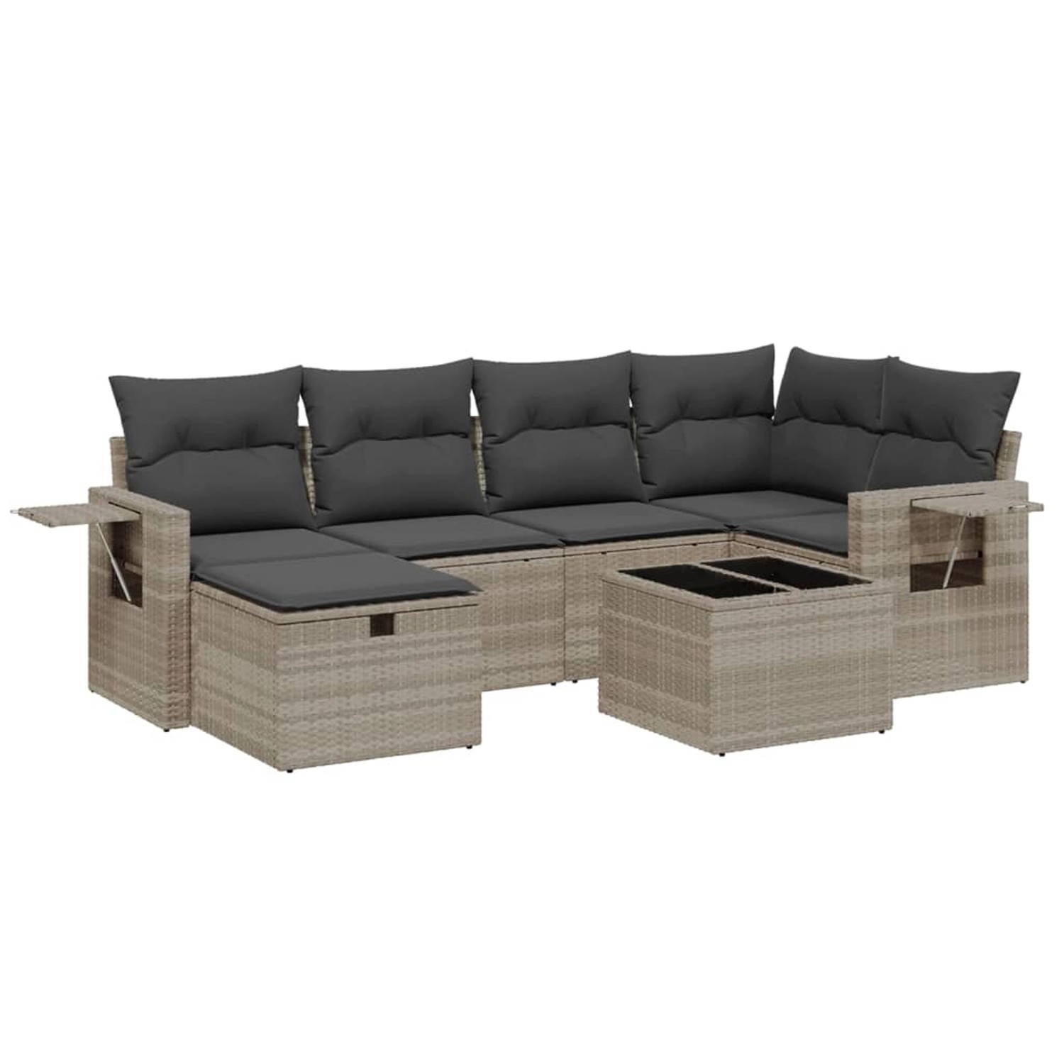vidaXL 7-Tlg Garten-Sofagarnitur mit Kissen Hellgrau Poly Rattan 3263808 günstig online kaufen