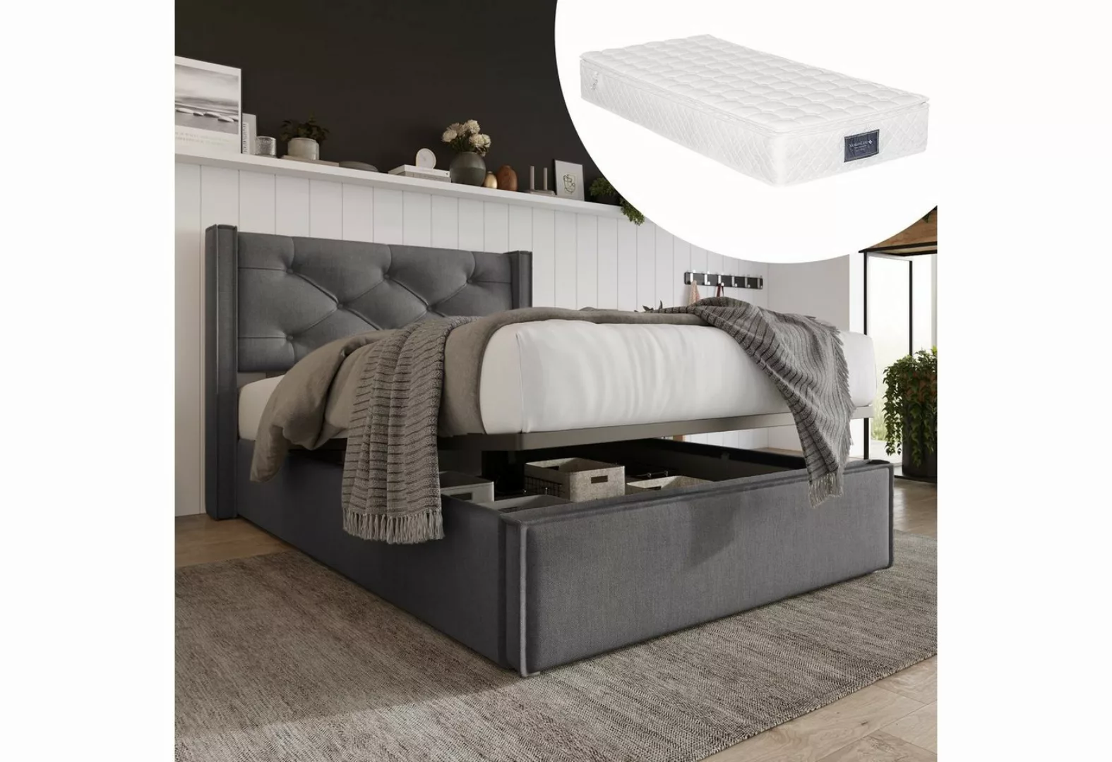 REDOM Polsterbett Hydraulisches, 90x200cm,Bett mit Lattenrost aus Metallrah günstig online kaufen