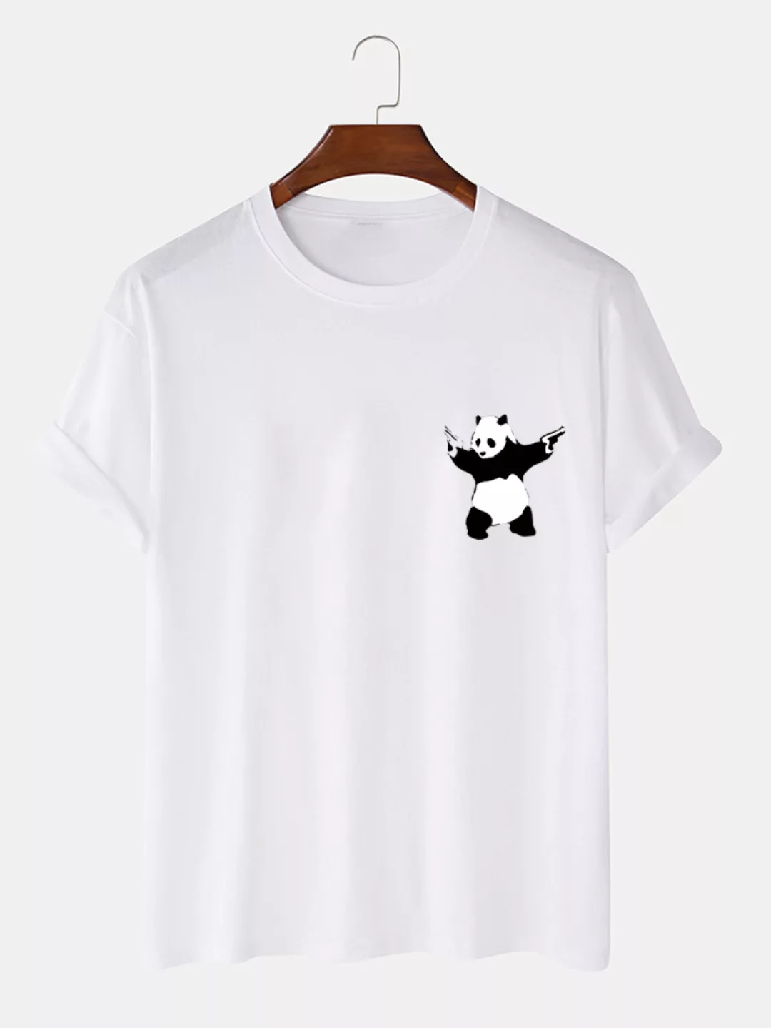 Herren 100% Baumwolle Panda Bedruckte lässige Kurzarm-T-Shirts günstig online kaufen