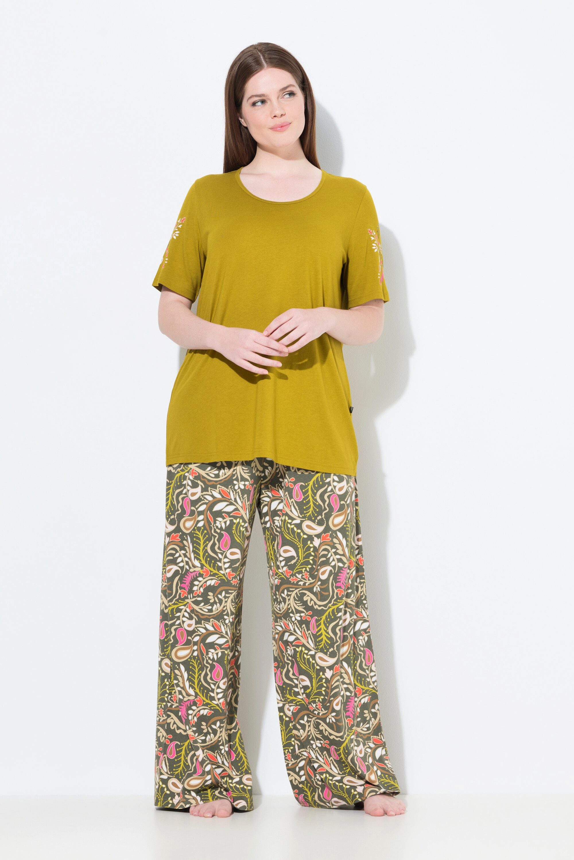 Ulla Popken Pyjama Pyjama Paisleymuster Rundhals günstig online kaufen