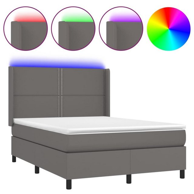 vidaXL Bettgestell Boxspringbett mit Matratze LED Grau 140x200 cm Kunstlede günstig online kaufen