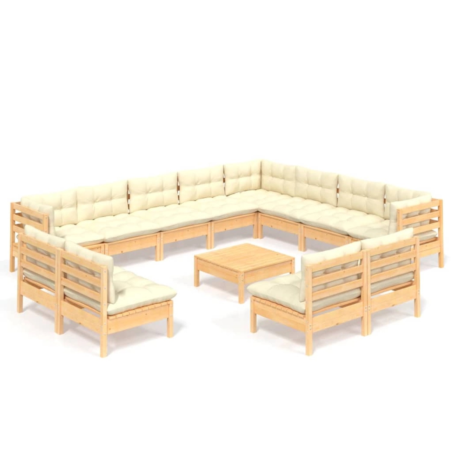 13-tlg. Garten-lounge-set Mit Creme Kissen Massivholz Kiefer günstig online kaufen