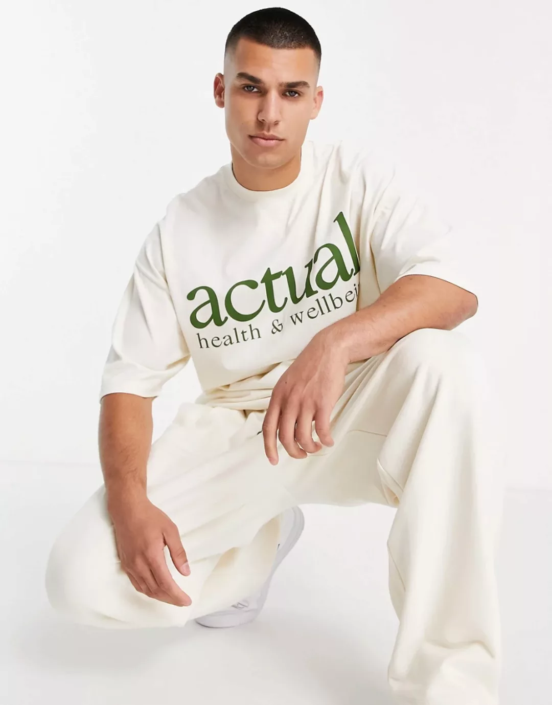 ASOS Actual – Oversize-T-Shirt in Ecru aus schwerer, gebürsteter Baumwolle günstig online kaufen