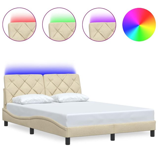 vidaXL Bett, Bettgestell mit LED ohne Matratze Creme 120x200 cm Stoff günstig online kaufen