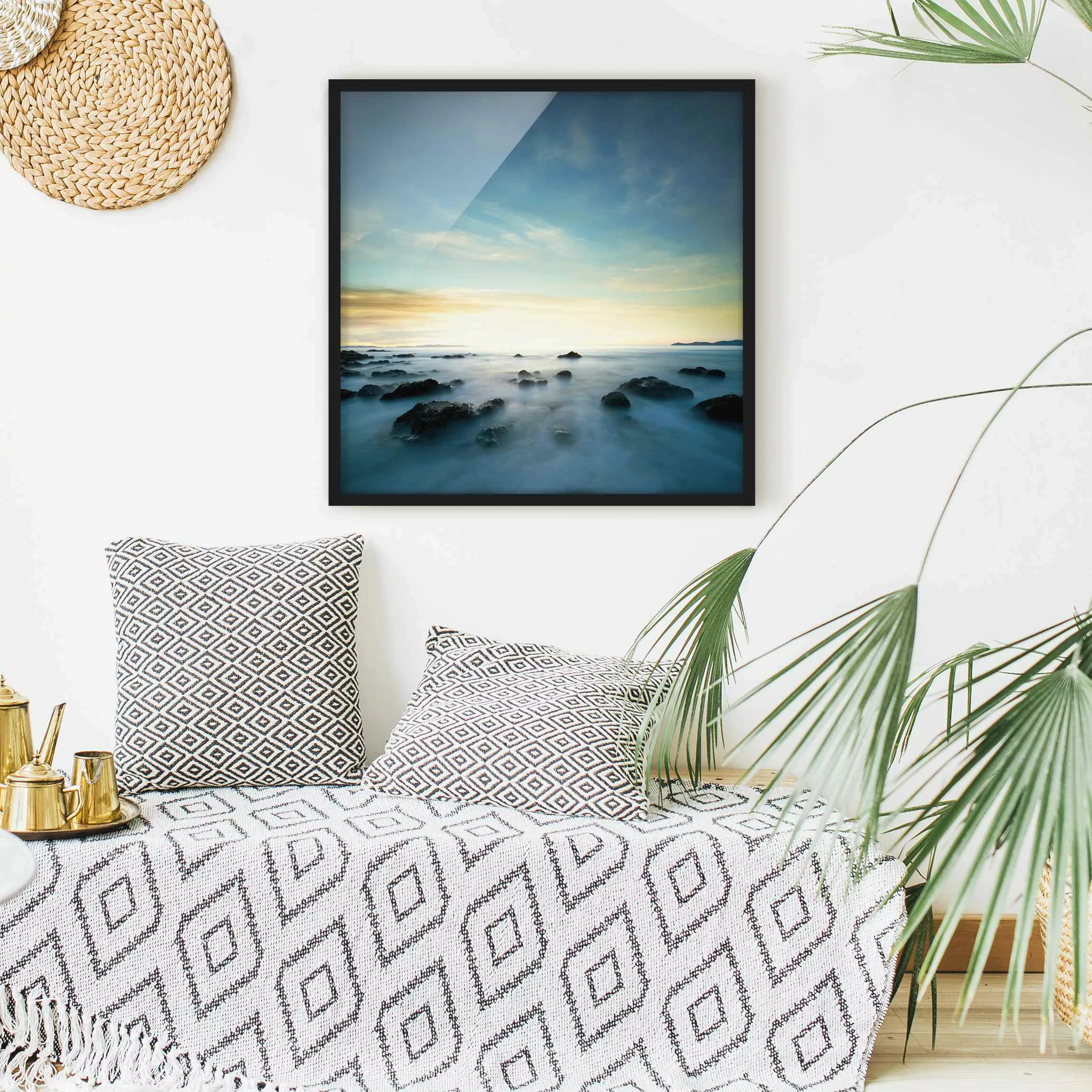 Bild mit Rahmen Strand - Quadrat Sonnenuntergang über dem Ozean günstig online kaufen