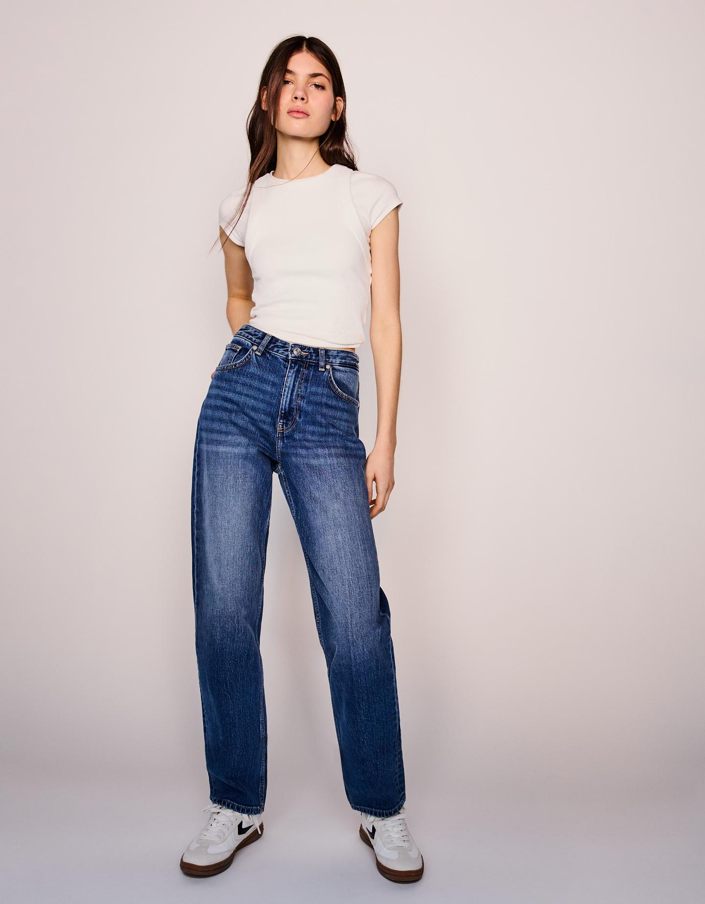 Bershka Mom-Jeans Mit Hohem Bund Damen 34 Blau günstig online kaufen