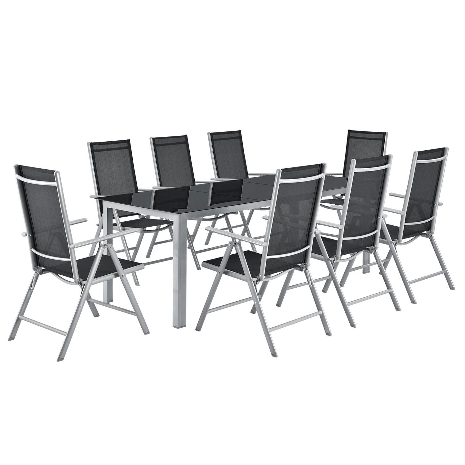 Juskys Aluminium Gartengarnitur Milano 9 Teilig mit Tisch und 8 Stühlen Sil günstig online kaufen