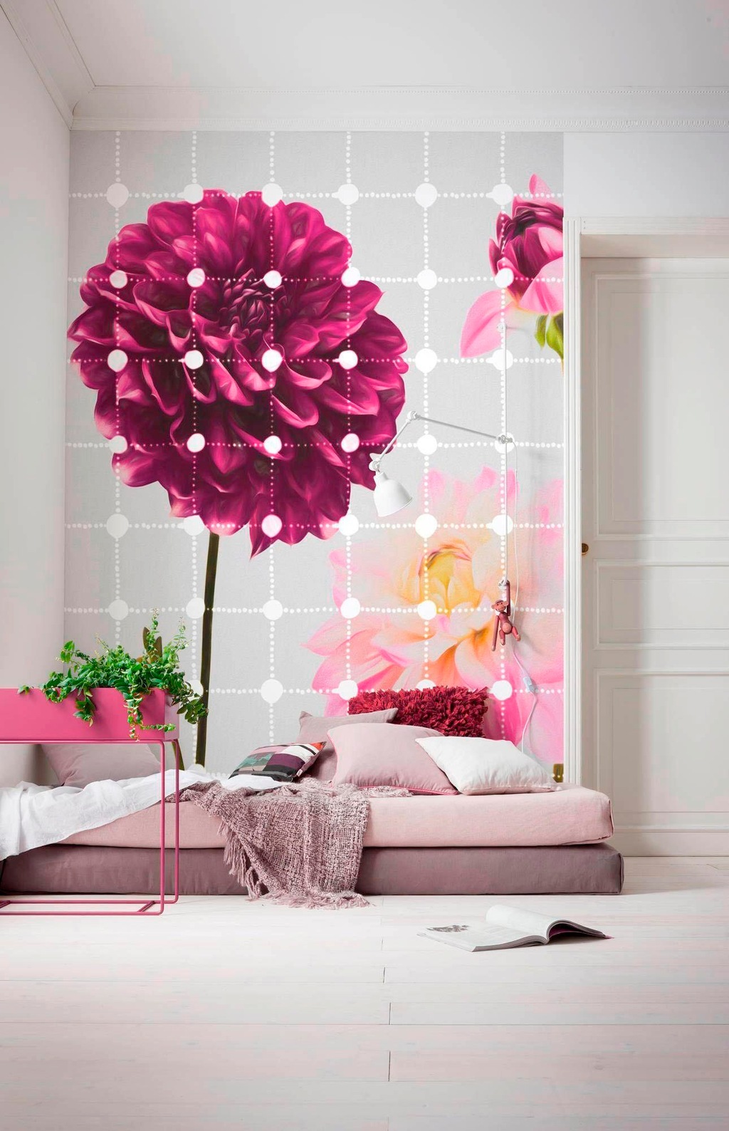 Sanders & Sanders Fototapete Blumen & Punkte Rosa 200 x 250 cm 611885 günstig online kaufen