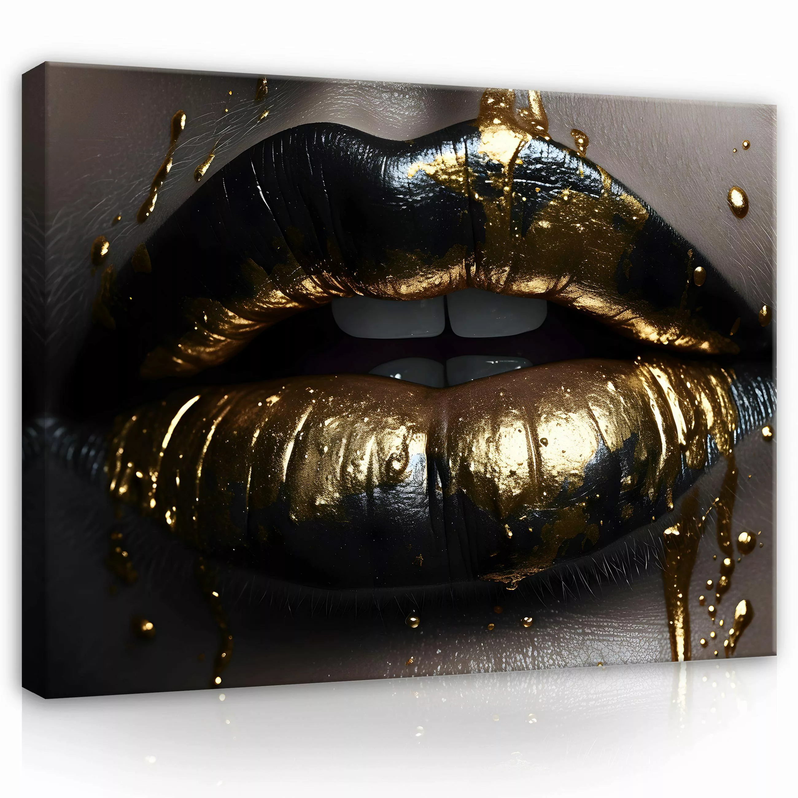 Wallarena Leinwandbild Frau Mund Farbe Gold günstig online kaufen