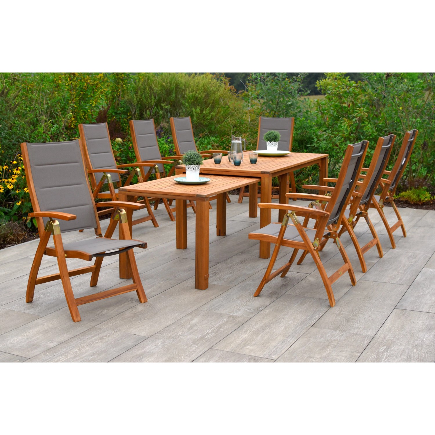 Merxx Acapulco Set 9-tlg. Flex-Gartentisch Ausziehbar 185 (370) x 90 cm günstig online kaufen