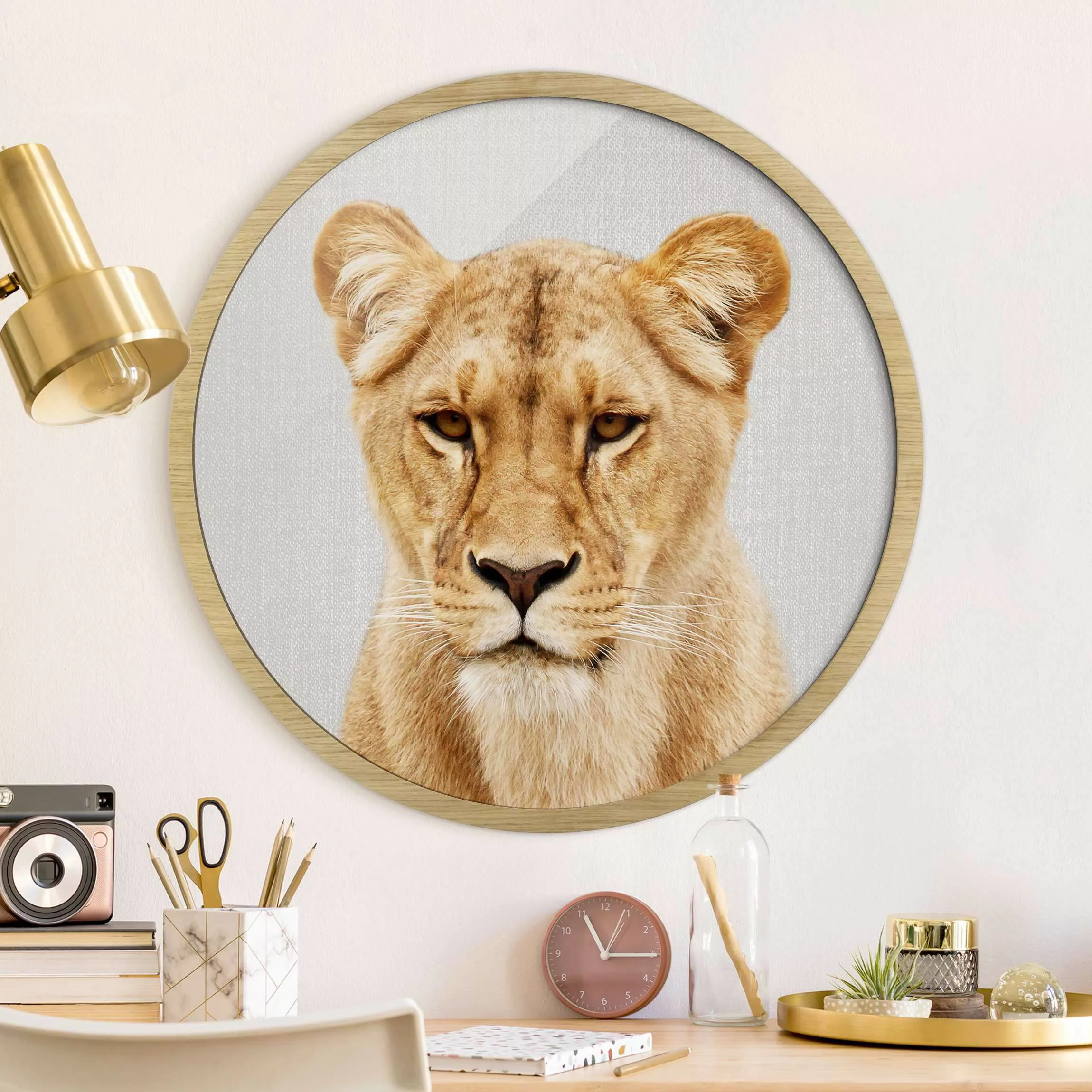 Rundes Gerahmtes Bild Löwin Lisa günstig online kaufen