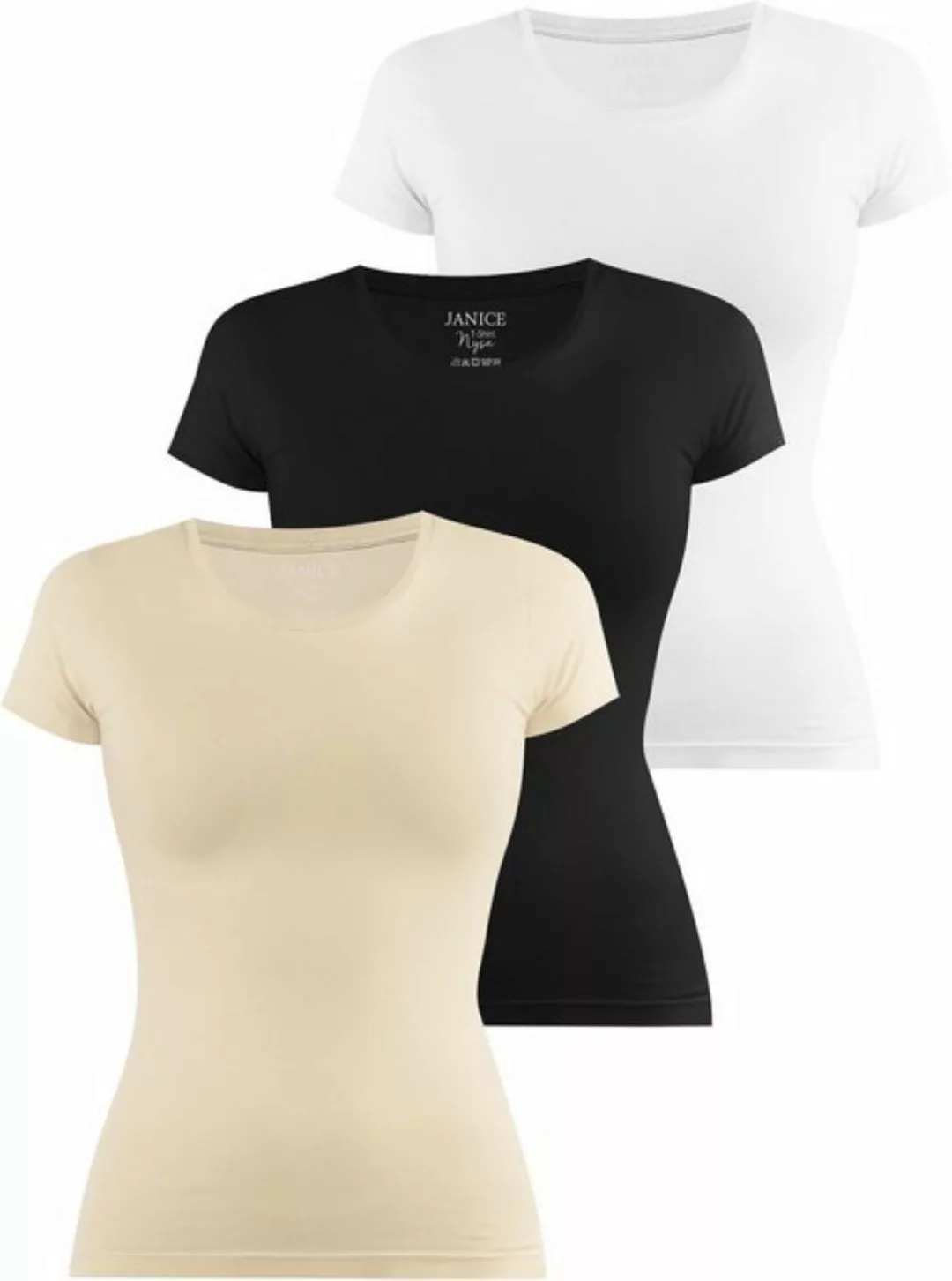 Janice Kurzarmshirt 3 x Damen T-Shirt Nysa Figurbetontes Shirt aus Baumwoll günstig online kaufen