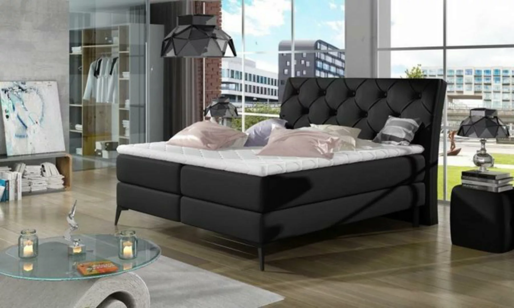 JVmoebel Bett Luxus Boxspring Bett Stoff Hotel Grün Betten Schlafzimmer Möb günstig online kaufen
