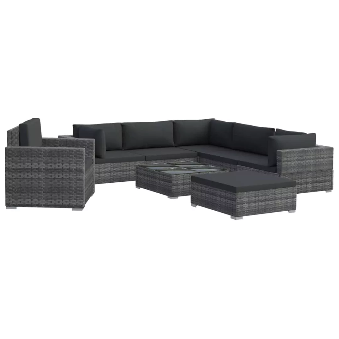 8-tlg. Garten-lounge-set Mit Auflagen Poly Rattan Grau günstig online kaufen