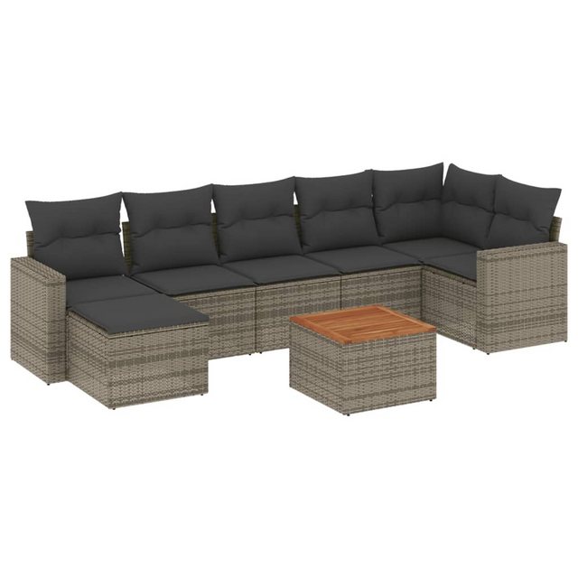 vidaXL Sofaelement 8-tlg. Garten-Sofagarnitur mit Kissen Grau Poly Rattan ( günstig online kaufen