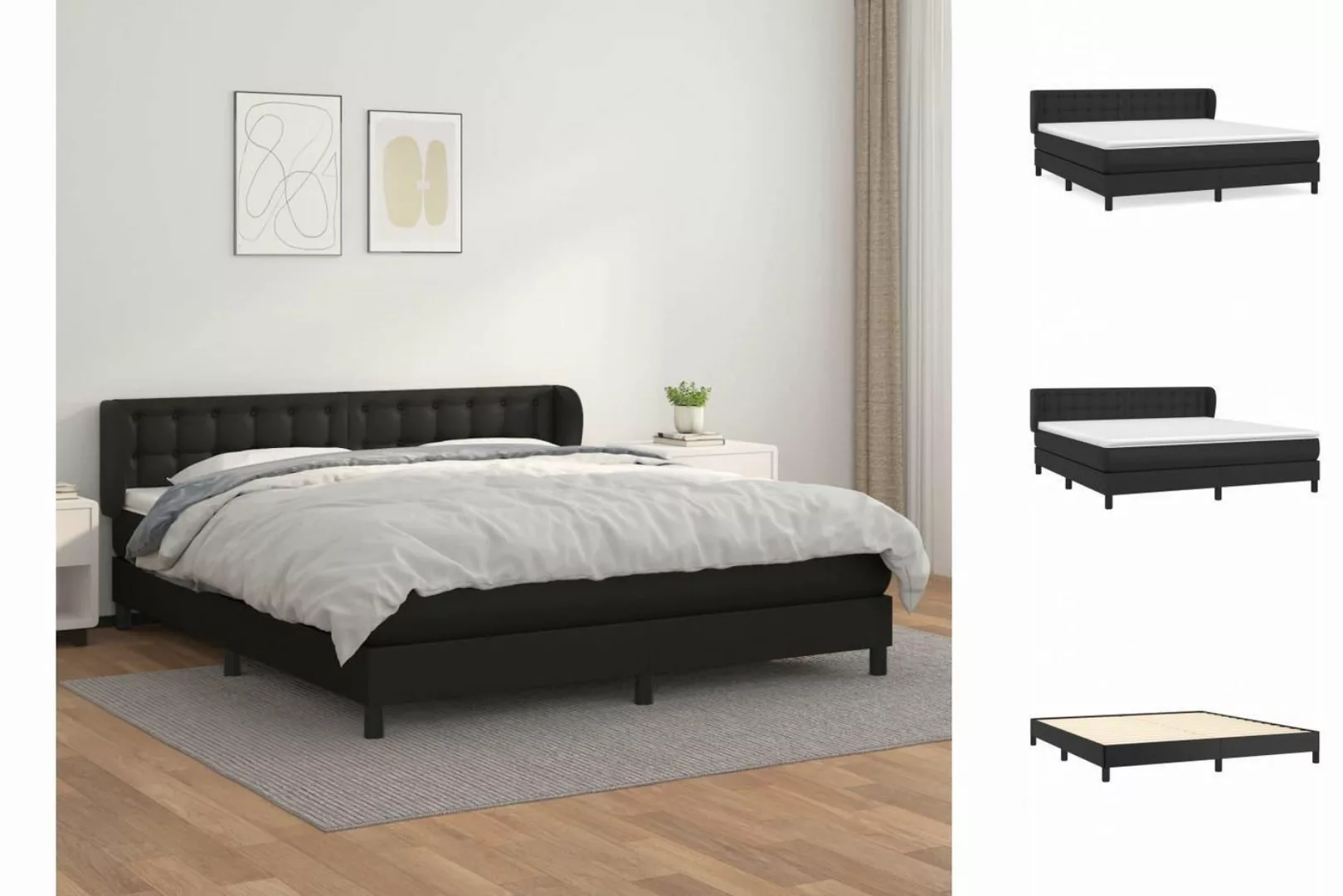 vidaXL Bettgestell Boxspringbett mit Matratze Schwarz 180x200 cm Kunstleder günstig online kaufen