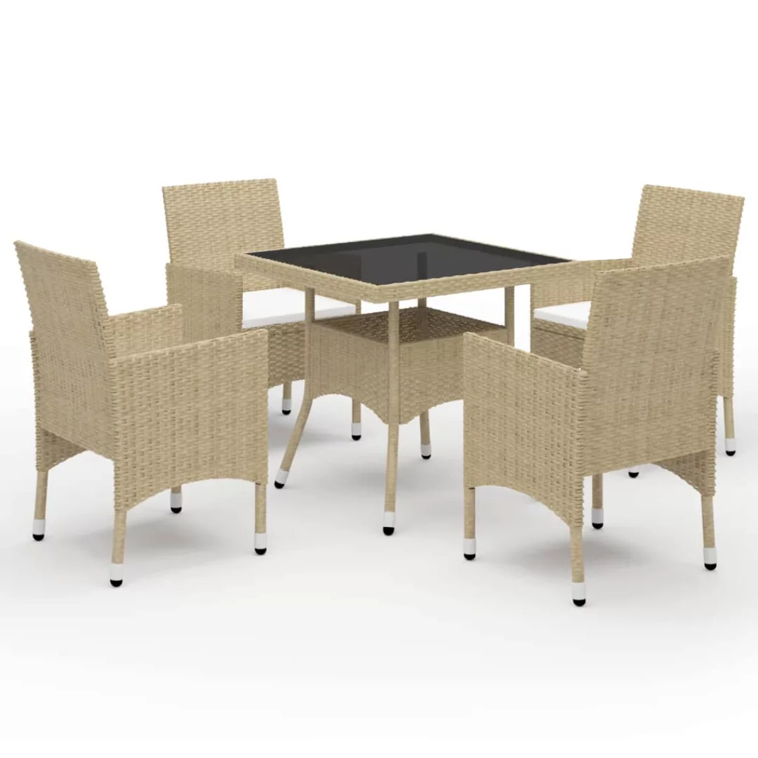 5-tlg. Garten-essgruppe Poly Rattan Und Glas Beige günstig online kaufen