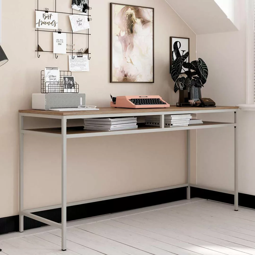 Bürotisch modern in Walnussfarben und Taupe 153 cm breit günstig online kaufen