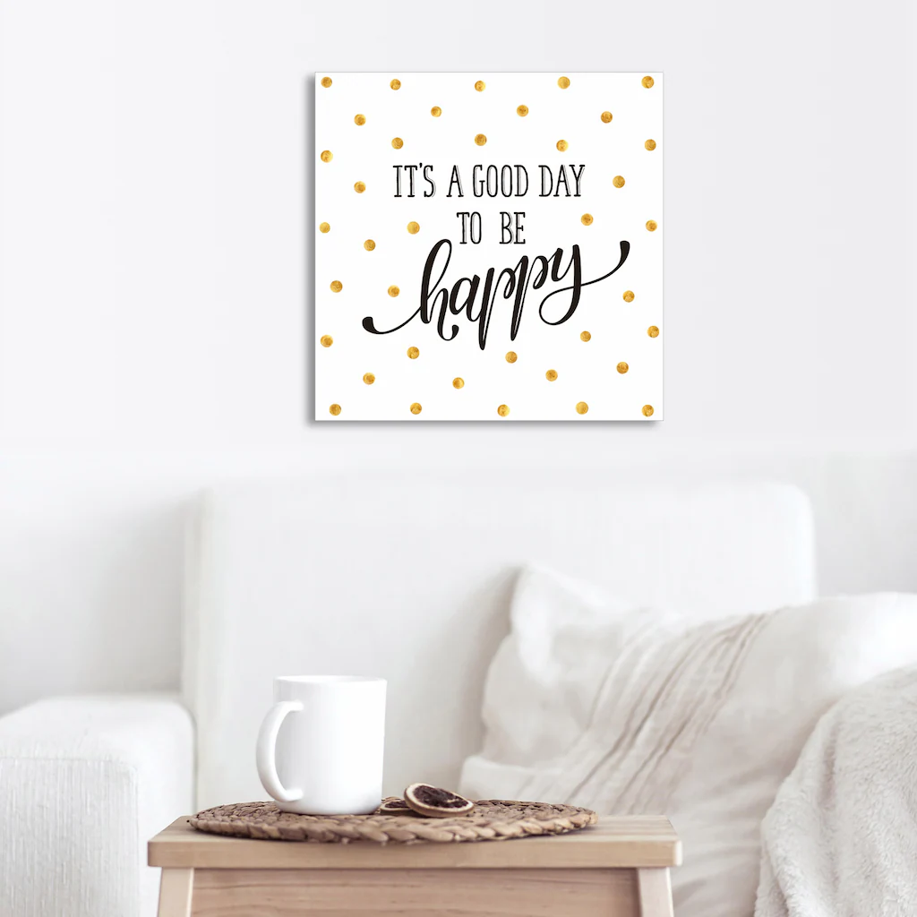 queence Leinwandbild "Happy", Schneeflocken-Motivationsbilder-Kunst-Sprüche günstig online kaufen