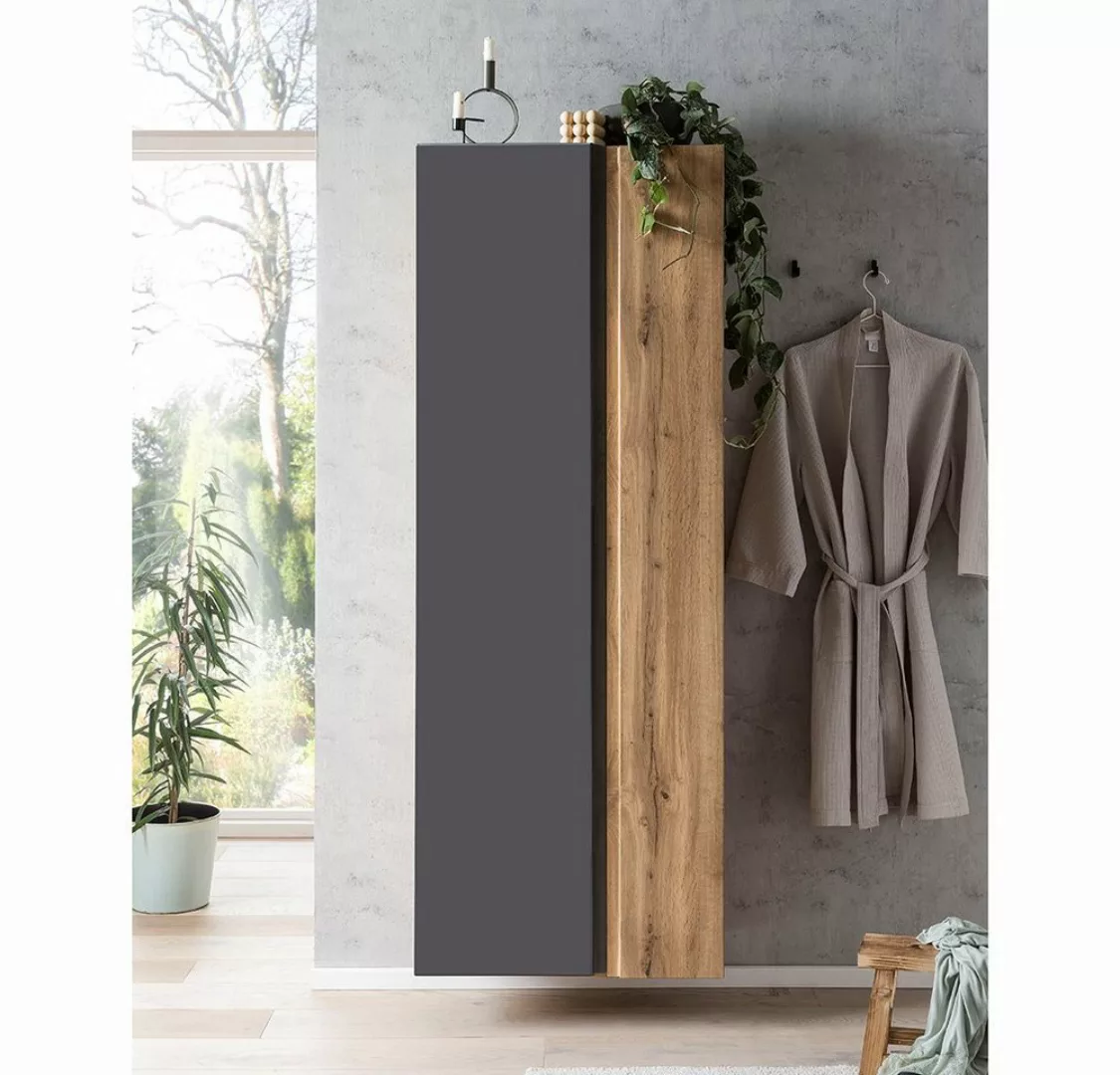 Lomadox Hochschrank Badezimmer 65cm in Wotan Eiche Nb. mit grau matt, B/H/T günstig online kaufen