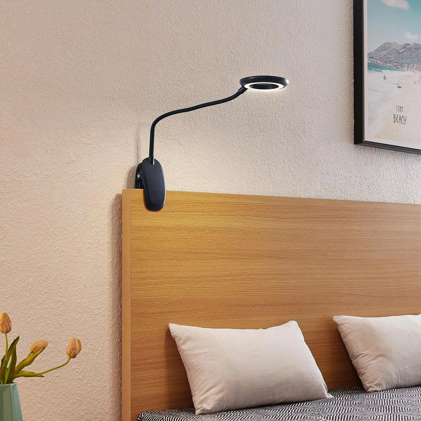 Prios LED-Klemmleuchte Harumi, schwarz, Akku, USB, 51 cm günstig online kaufen