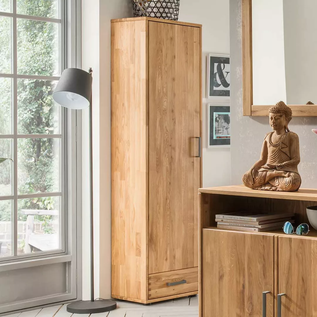 Garderobenschrank aus Eiche Massivholz einer Schublade günstig online kaufen