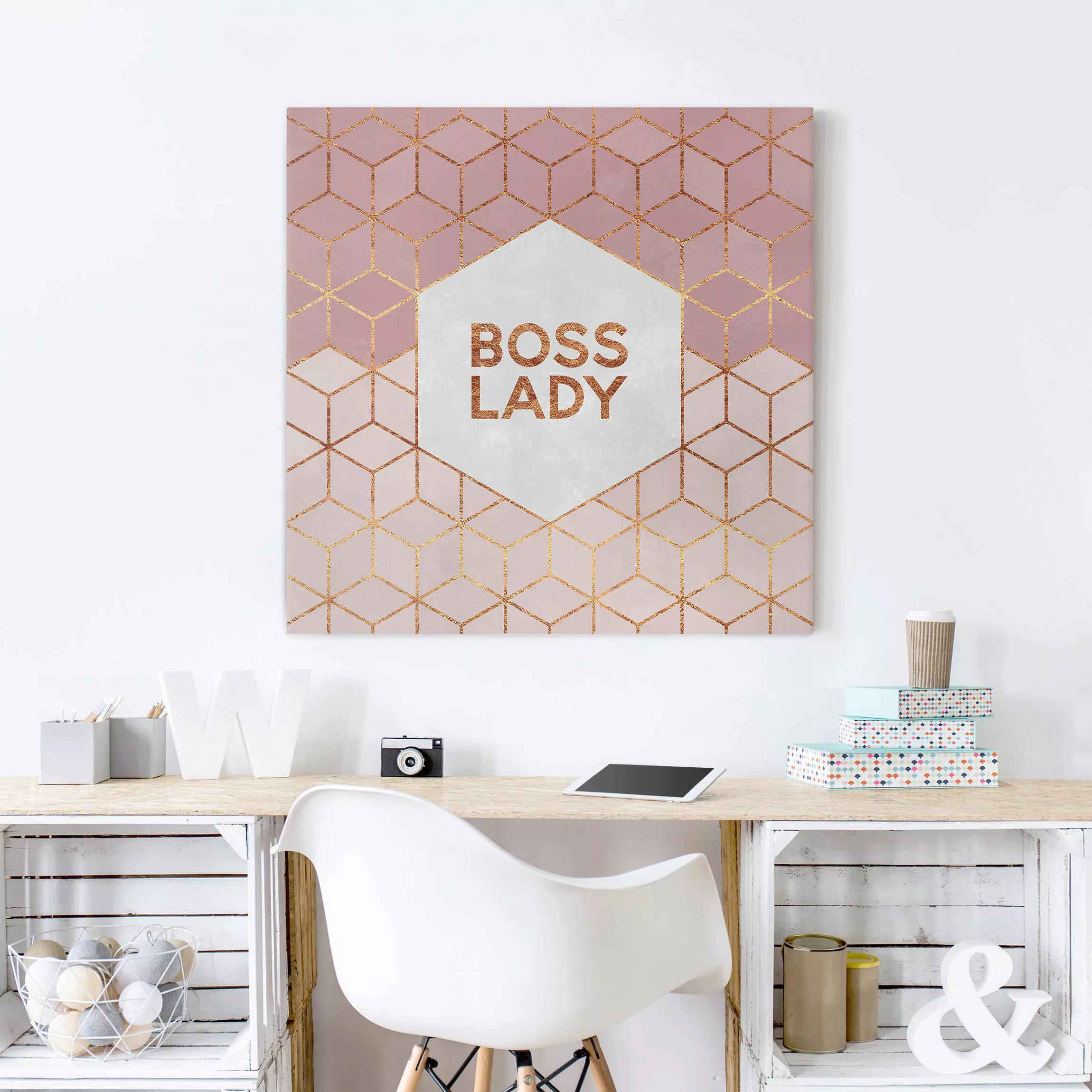 Leinwandbild Abstrakt - Quadrat Boss Lady Sechsecke Rosa günstig online kaufen
