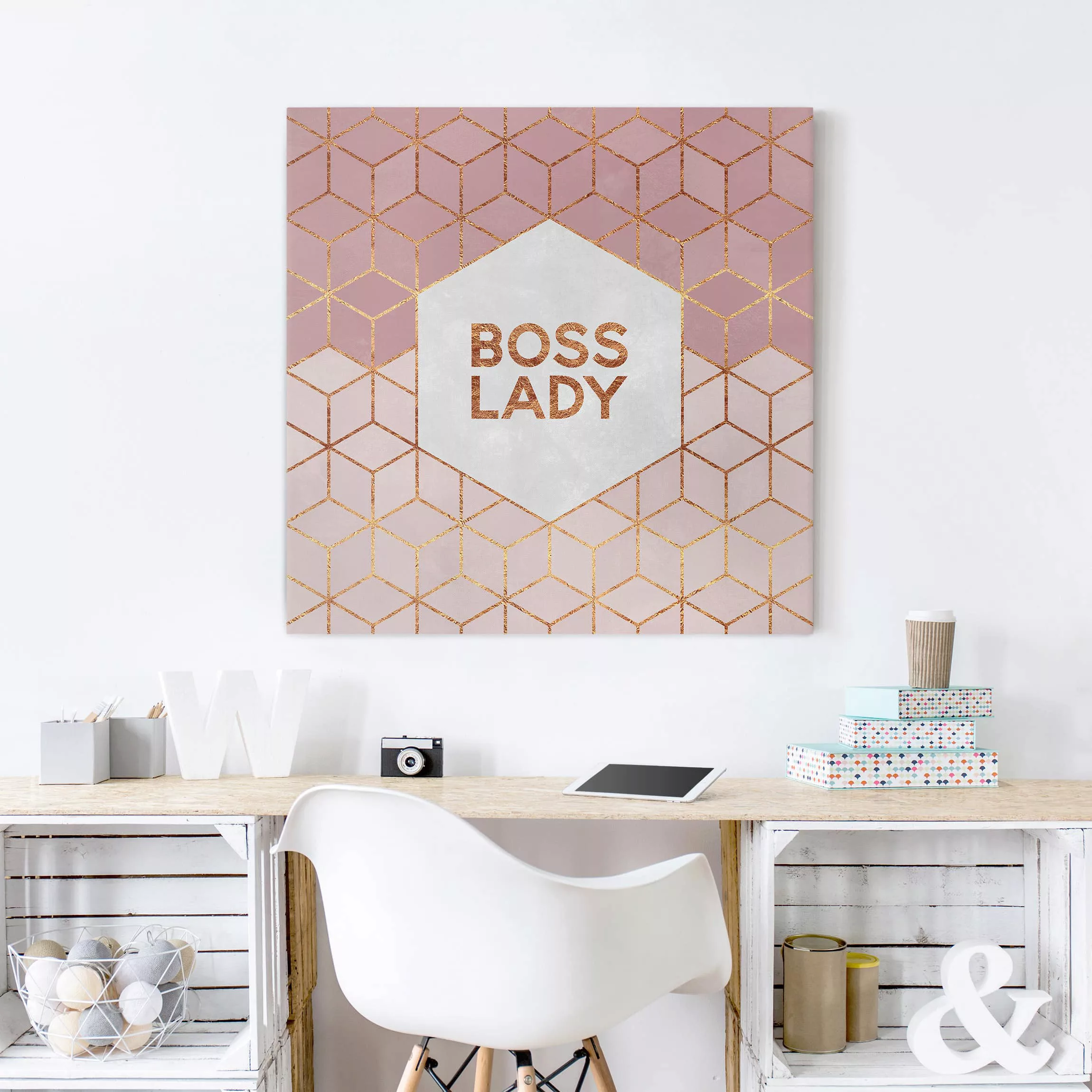 Leinwandbild - Quadrat Boss Lady Sechsecke Rosa günstig online kaufen