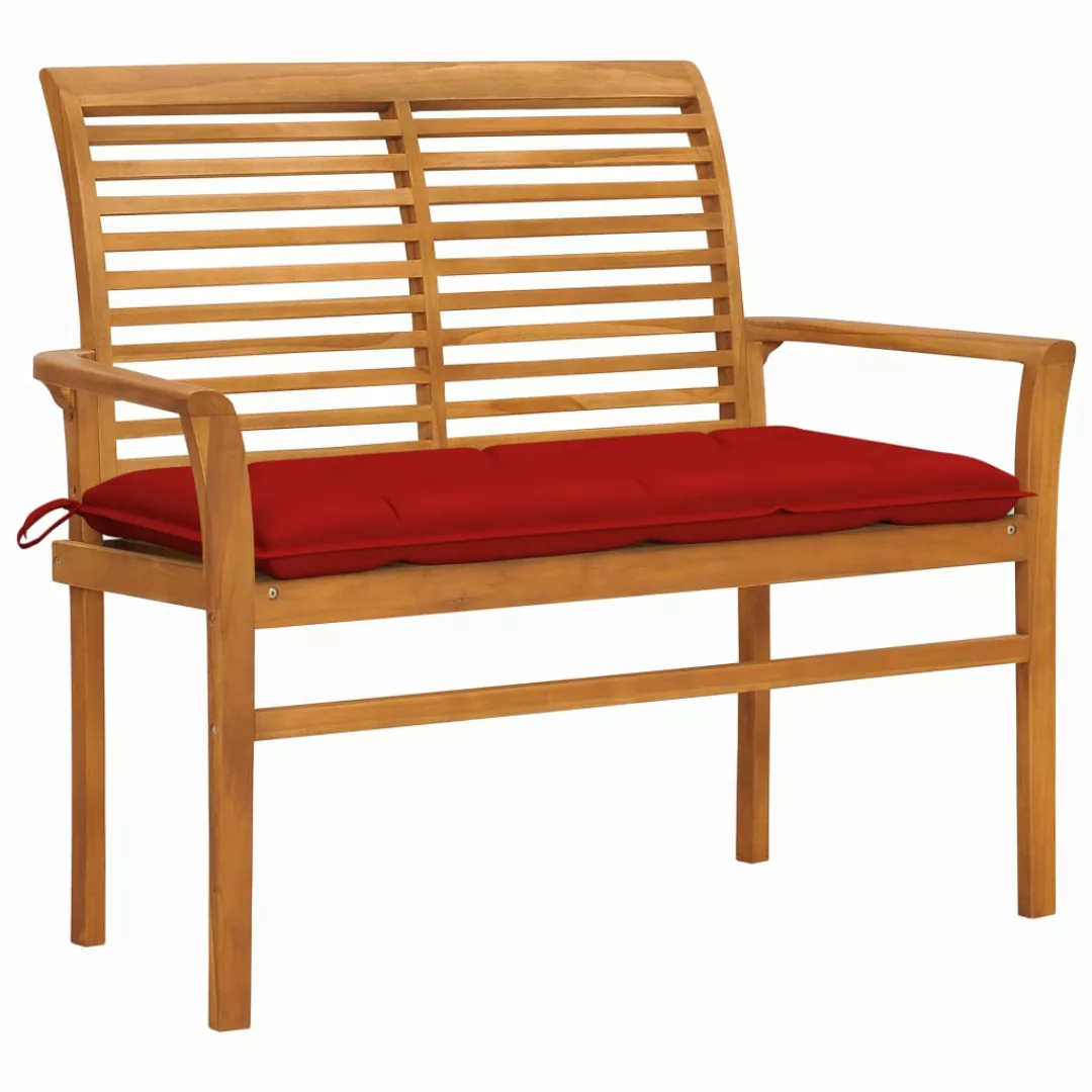 Gartenbank Mit Roter Auflage 112 Cm Massivholz Teak günstig online kaufen