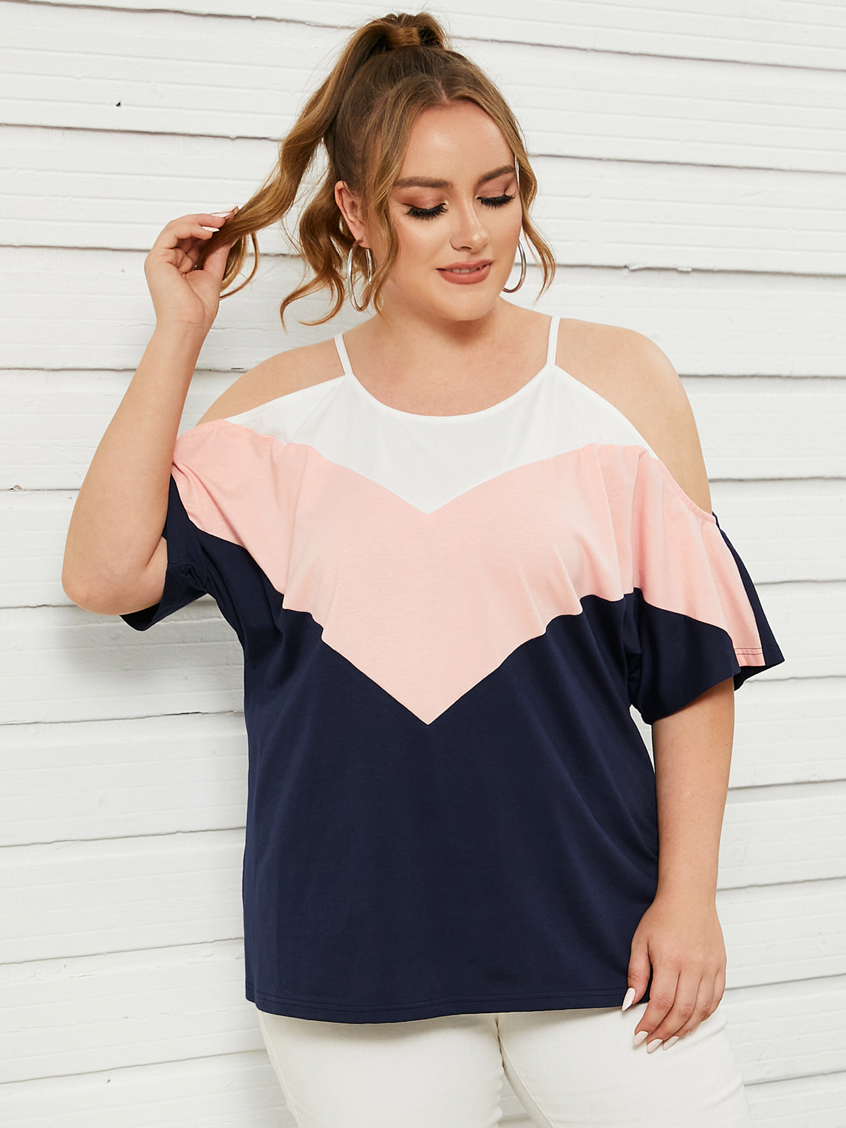 YOINS Plus Größe Cold Shoulder Spaghettiträger Bluse mit halben Ärmeln günstig online kaufen