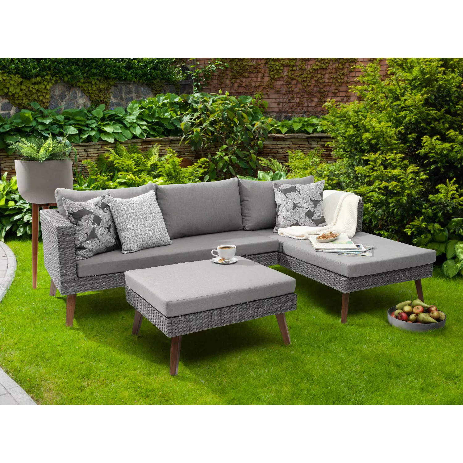 Greemotion Gartenmöbel Lounge-Set Gomera Polyrattan 3-teilig Grau günstig online kaufen