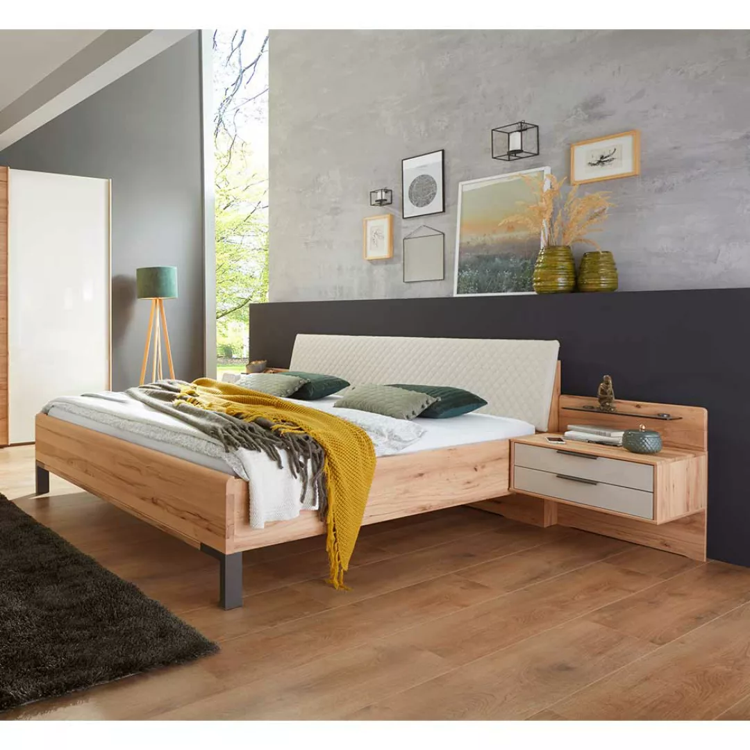 Breites Bett aus Kernbuche Massivholz und Kunstleder Made in Germany (dreit günstig online kaufen