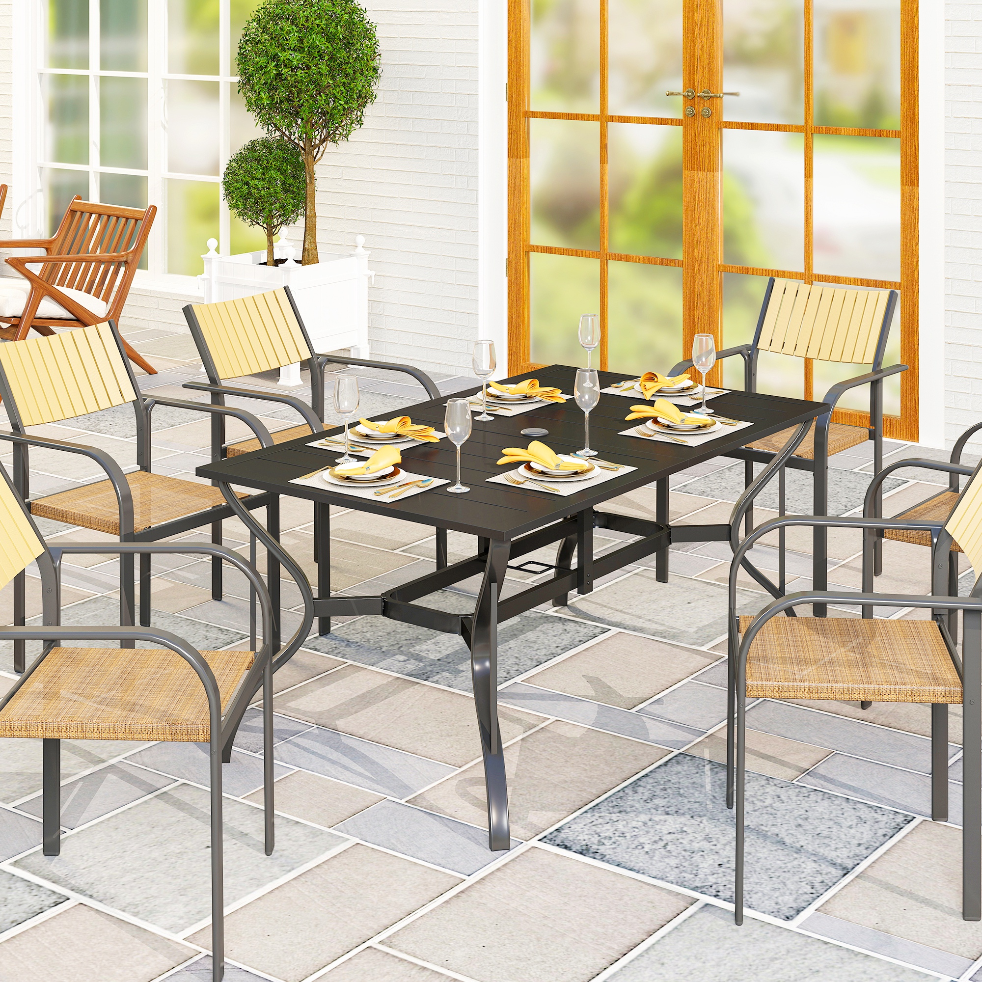 Outsunny Gartentisch Stahl 150x90 cm Wetterfest Balkontisch mit Schirmloch, günstig online kaufen