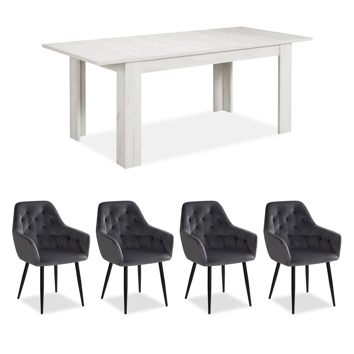 Homestyle4u Essgruppe mit 4 Polsterstühlen in Grau und Weiß 2762 günstig online kaufen