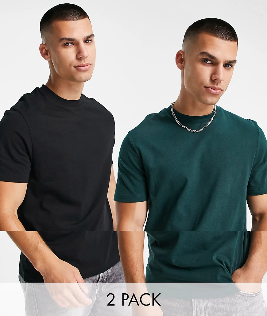 ASOS DESIGN – T-Shirt aus Bio-Baumwolle mit Rundhalsausschnitt im 2er-Pack- günstig online kaufen