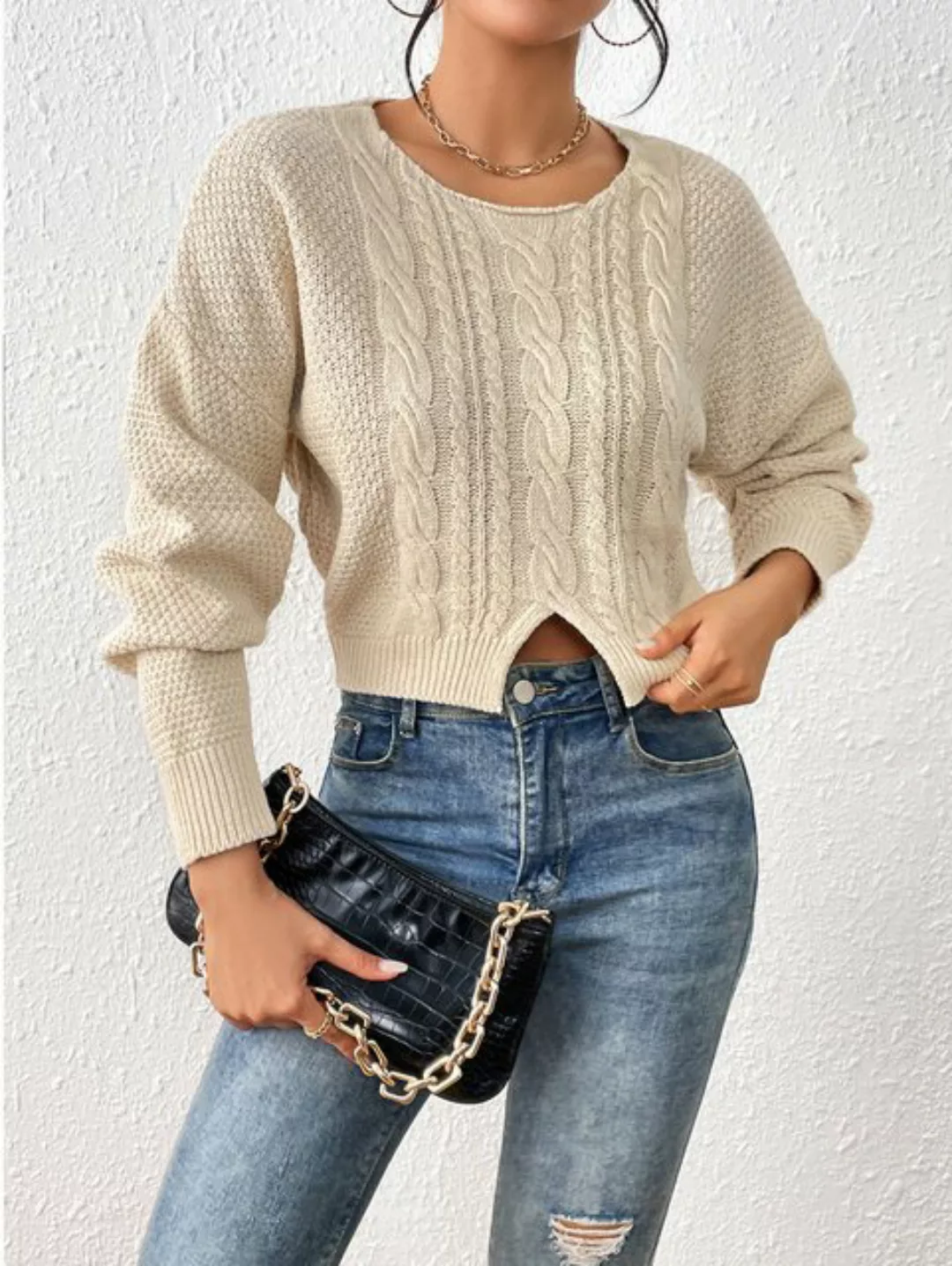RUZU UG Strickpullover pullover damen Strickpullover Mittellanger Pullover günstig online kaufen