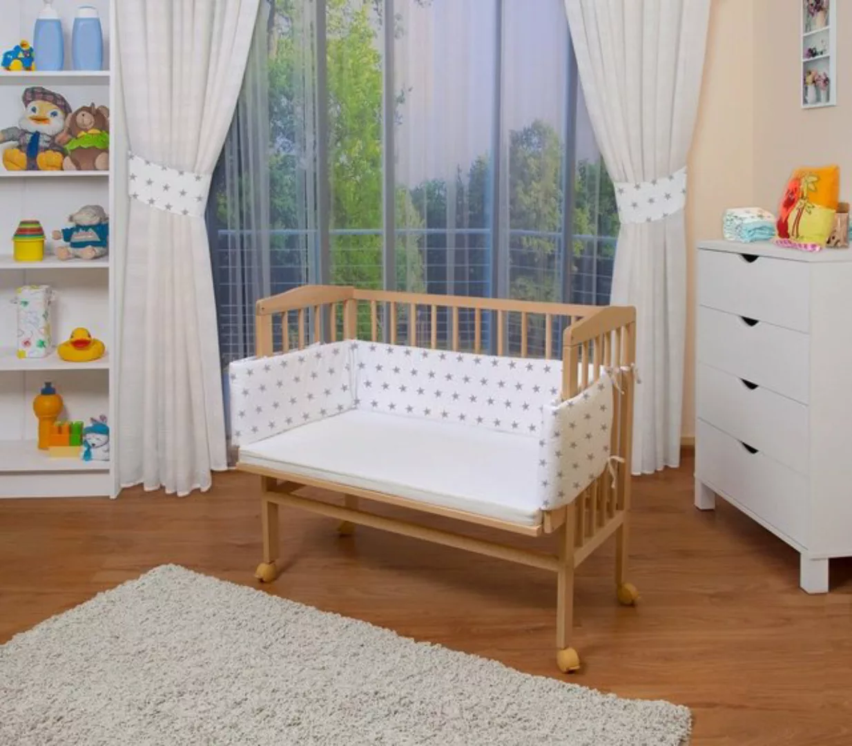 Waldin Beistellbett Baby Beistellbett, Matratze, Stoffset, Buche massiv, ve günstig online kaufen