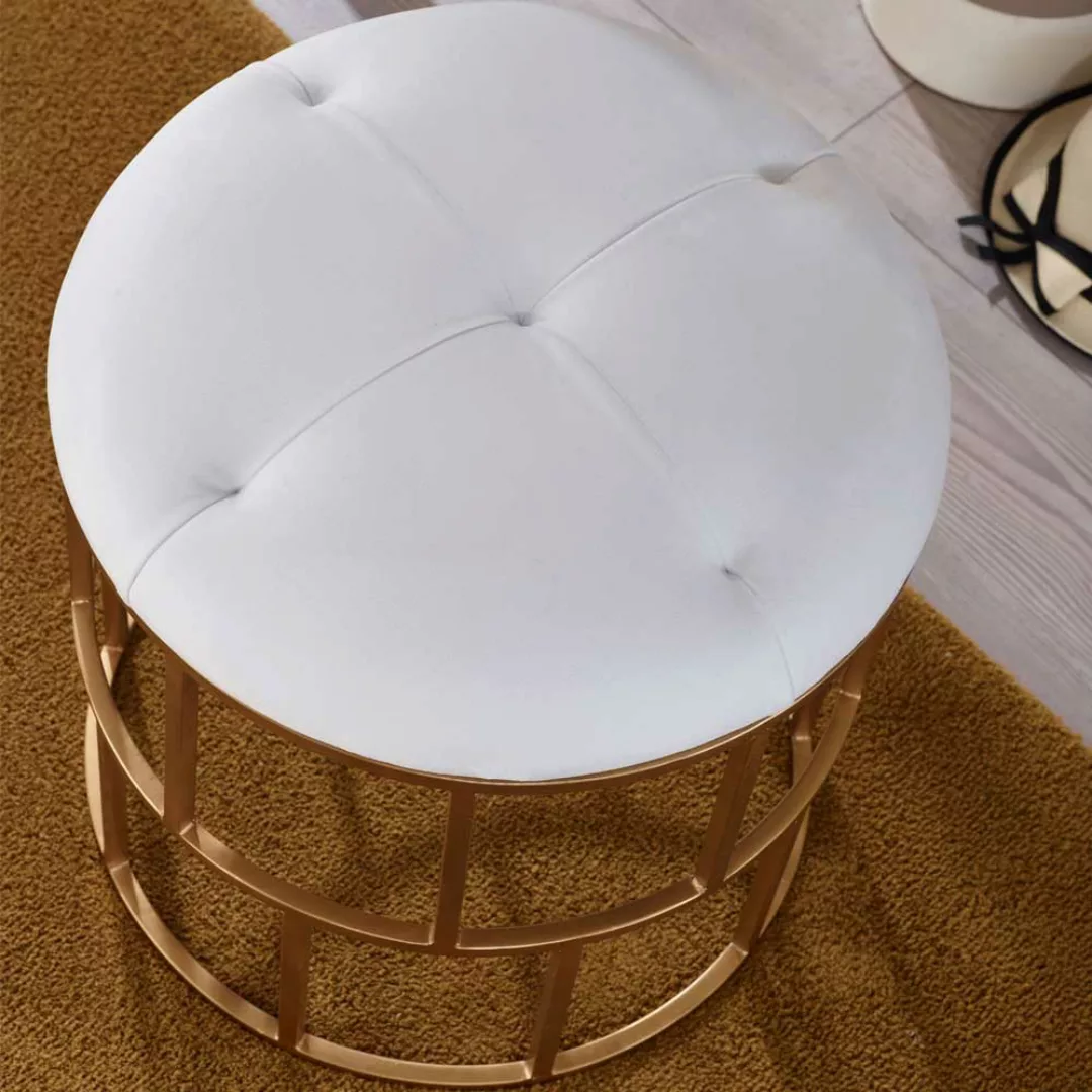 Metall und Samt Sitzhocker in Weiß und Goldfarben 48 cm hoch günstig online kaufen