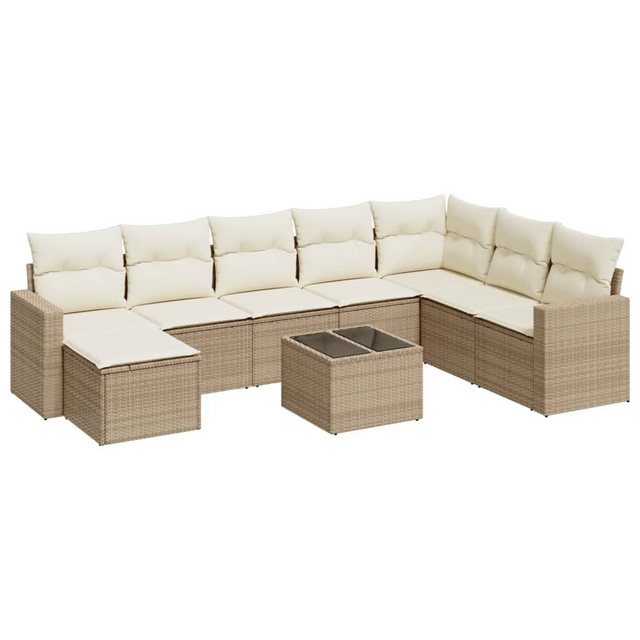 vidaXL Sofaelement 9-tlg. Garten-Sofagarnitur mit Kissen Beige Poly Rattan günstig online kaufen