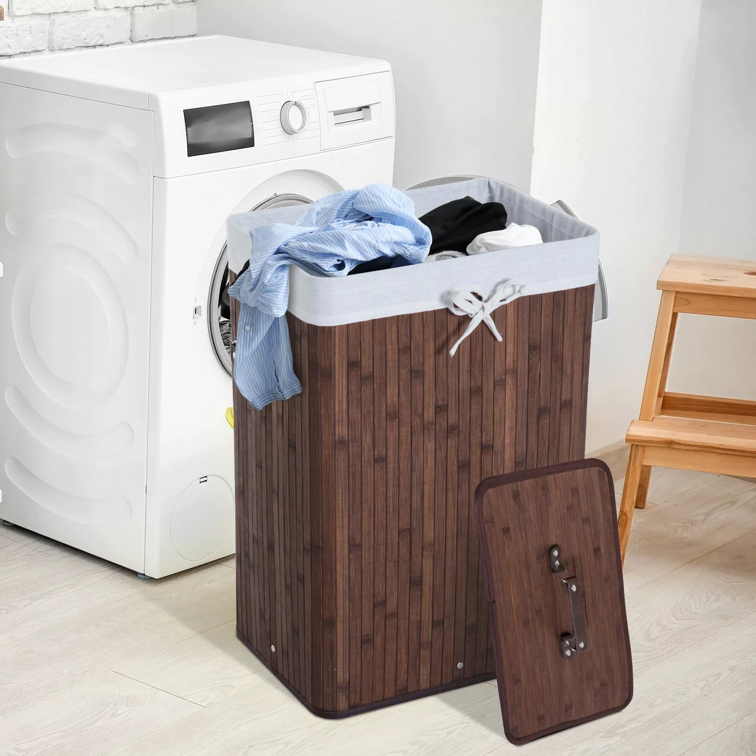 HOMCOM Wäschekorb mit Deckel  72L Wäschesammler, faltbar, waschbarer Wäsche günstig online kaufen