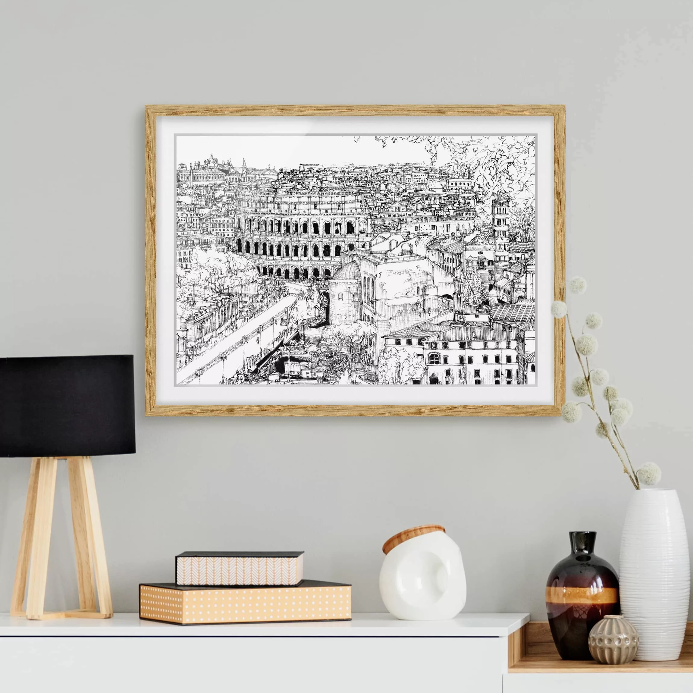 Architektur & Skyline Bild mit Rahmen Stadtstudie - Rom günstig online kaufen