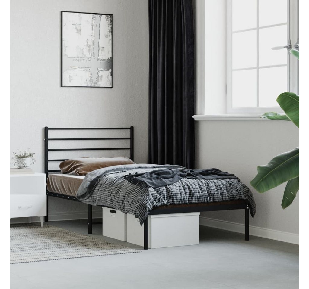 vidaXL Bettgestell Bettrahmen mit Kopfteil Metall Schwarz 90x200 cm Bett Be günstig online kaufen