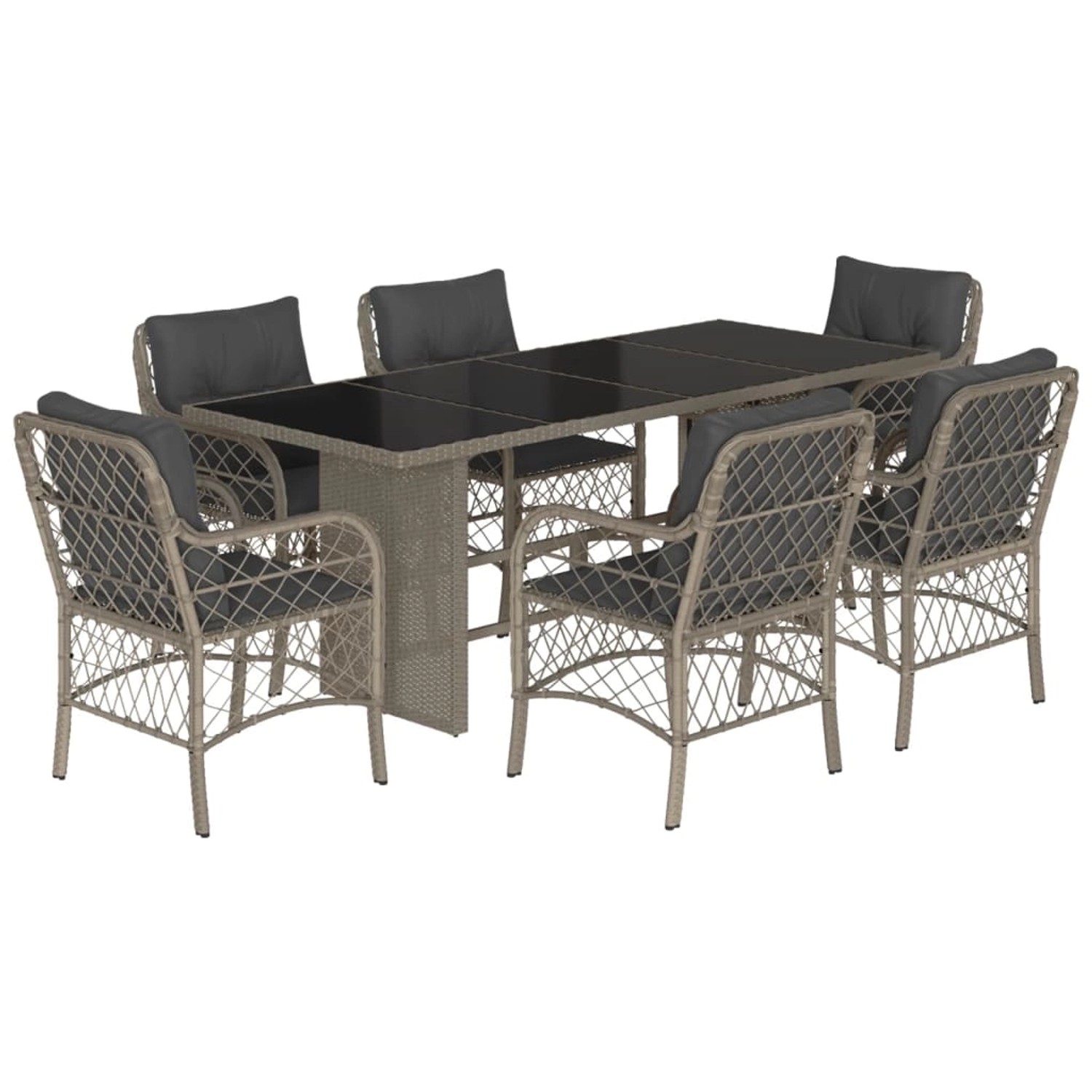 vidaXL 7-Tlg Garten-Essgruppe mit Kissen Hellgrau Poly Rattan 3212066 günstig online kaufen